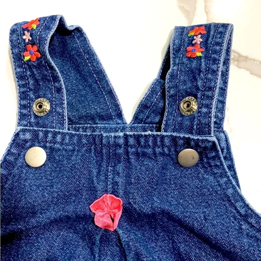 CARTER’S | Tykes Girls Denim Blue Jeans Dress Flowers Size 0-3M